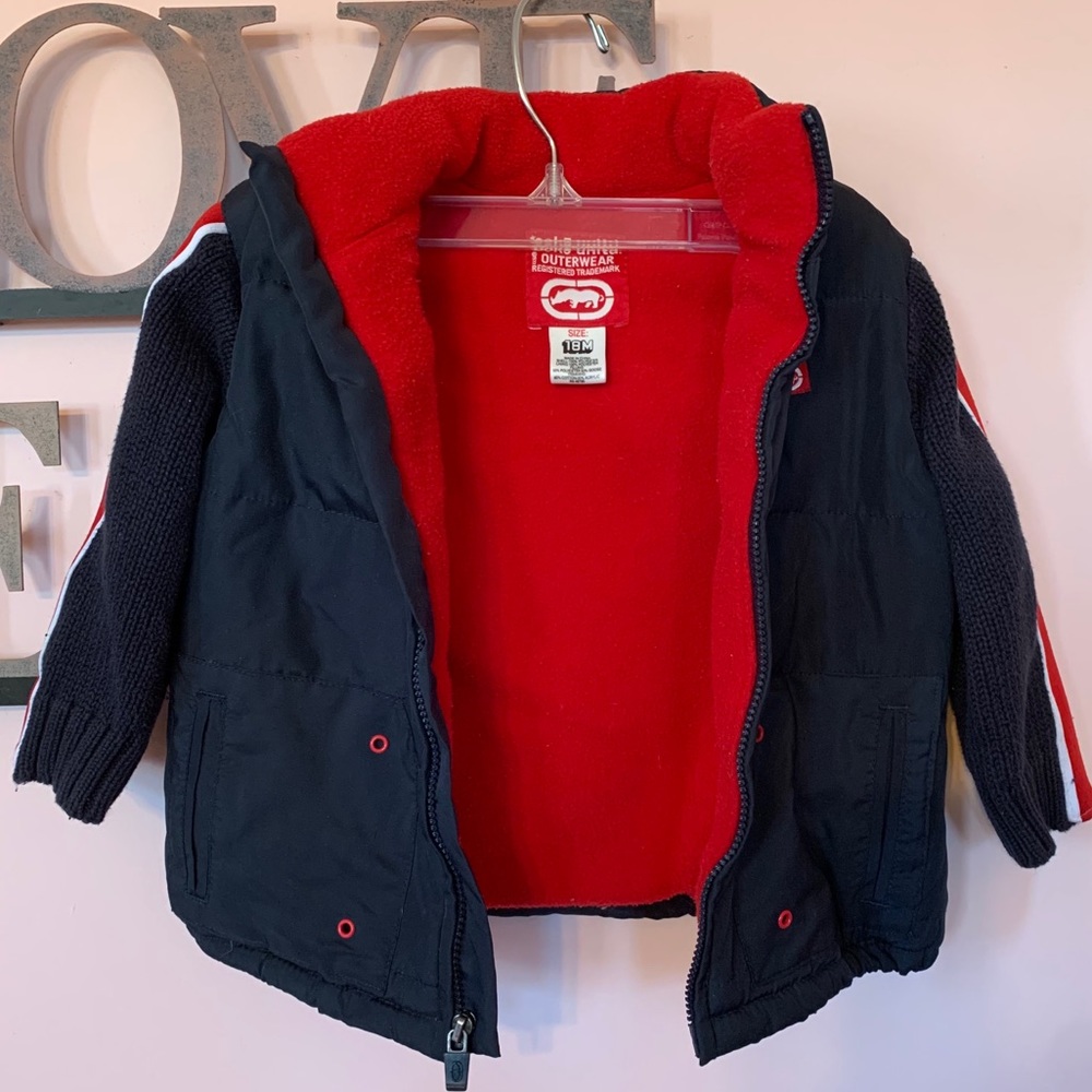 Ecko Unltd Puffer Coat Navy Blue/Red - Picture 6 of 10